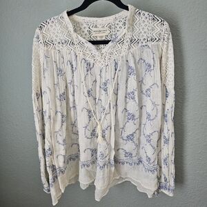 Denim & Supply Ralph Lauren 100% Cotton Sheer Lace Floral Blouse Size Small